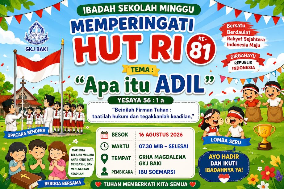 Ibadah Sekolah Minggu Memperingati HUT RI ke-81, Komisi Anak, gereja kristen jawa, gkj, gkj baki, gereja kristen jawa baki, baki, sukoharjo, gkj klasis sukoharjo, klasis sukoharjo, klasis, sinode gkj, sinode 